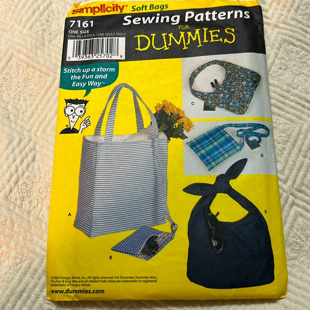 UNCUT Simplicity 7161 sewing pattern handbag tote shoulder bag 2002